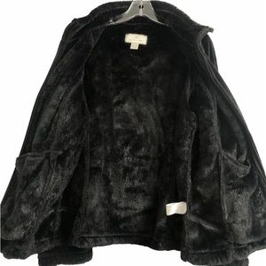 Green Tea Plush Fleece Black Jacket w Faux Fur Lining Full Zip Women's XXL XXG.
